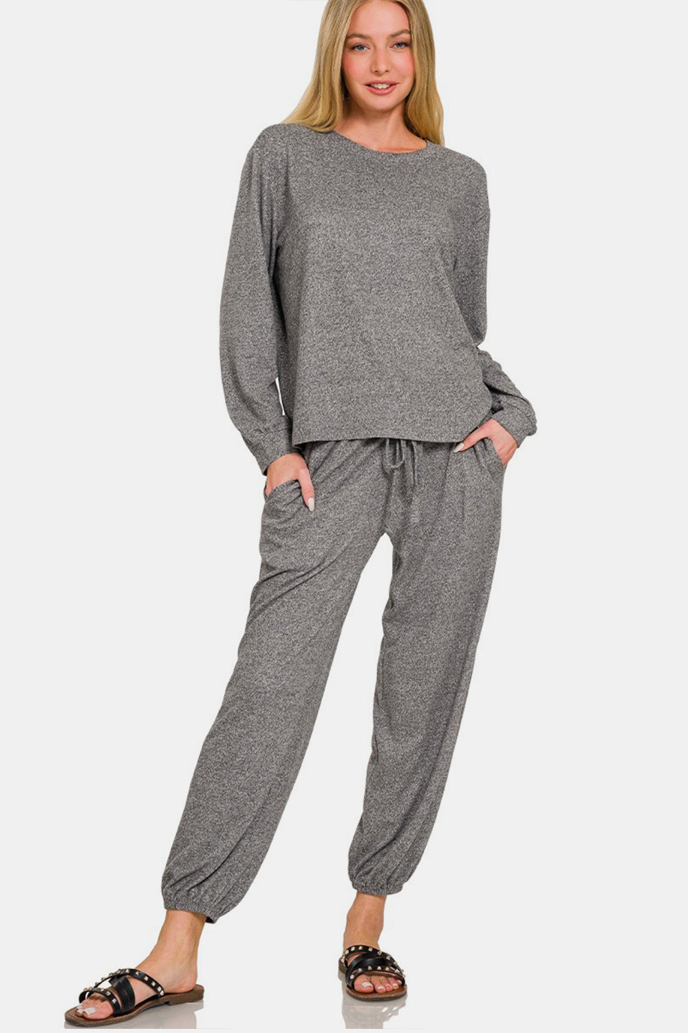 Zenana Round Neck T-Shirt and Joggers Set - The Daily Makeover