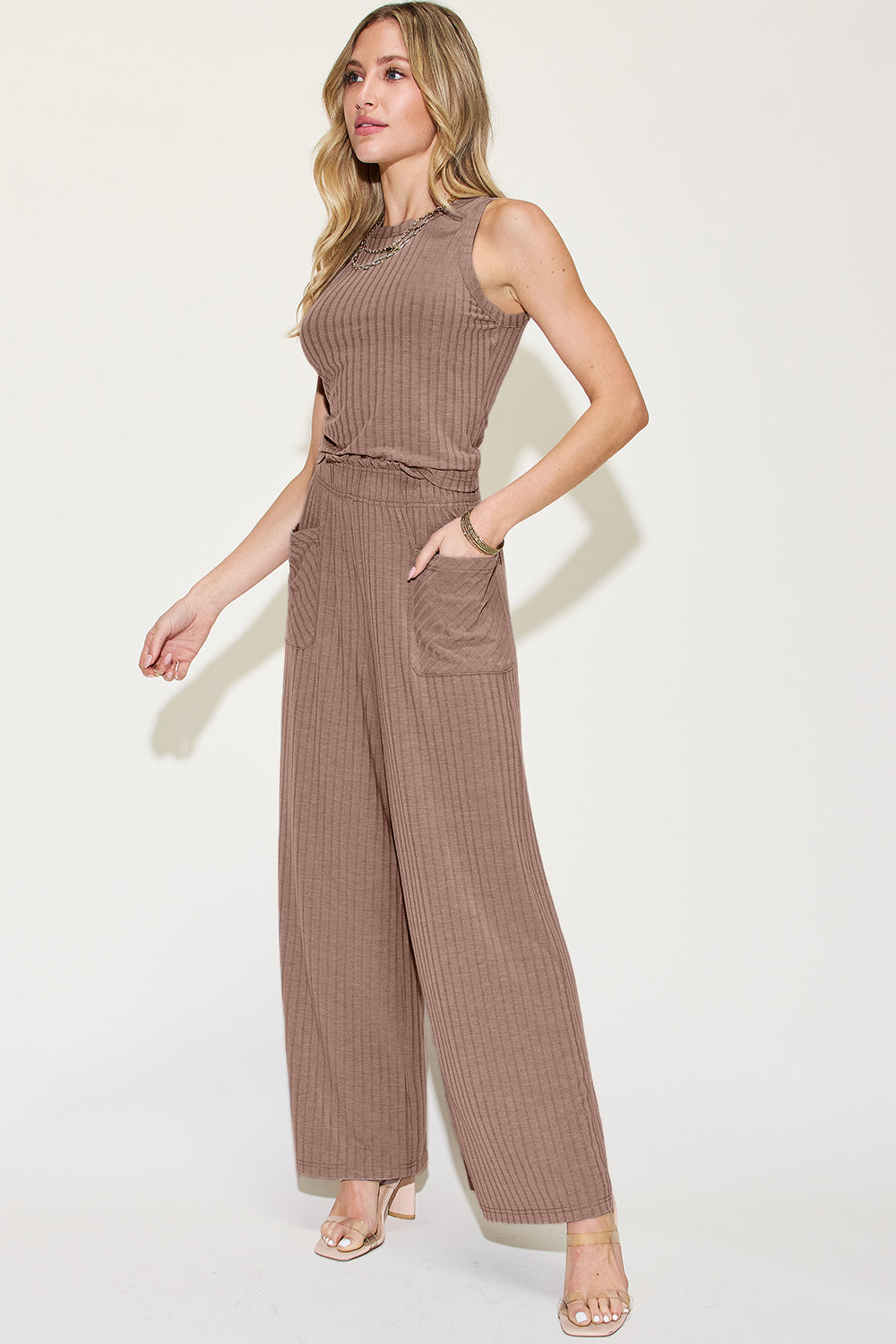 Full Size Ribbed Tank and Wide Leg Pants Set - The Daily Makeover