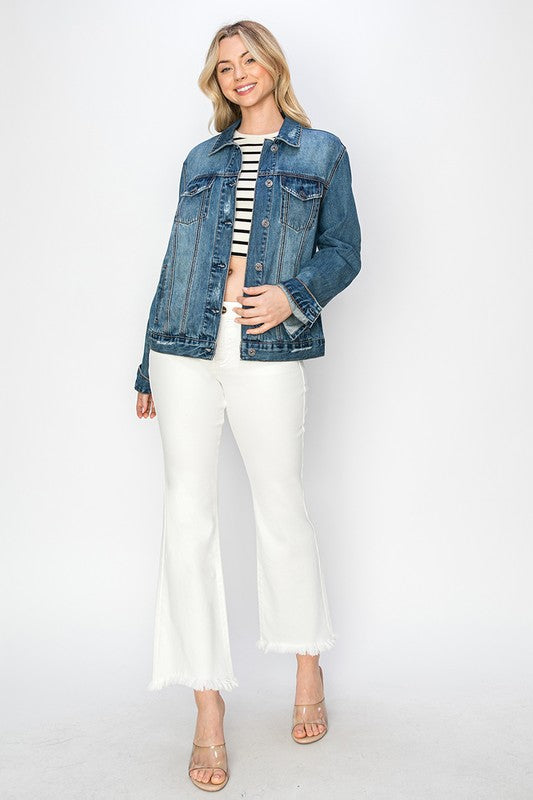 RISEN Full Size Distressed Button Up Jacket - The Daily Makeover