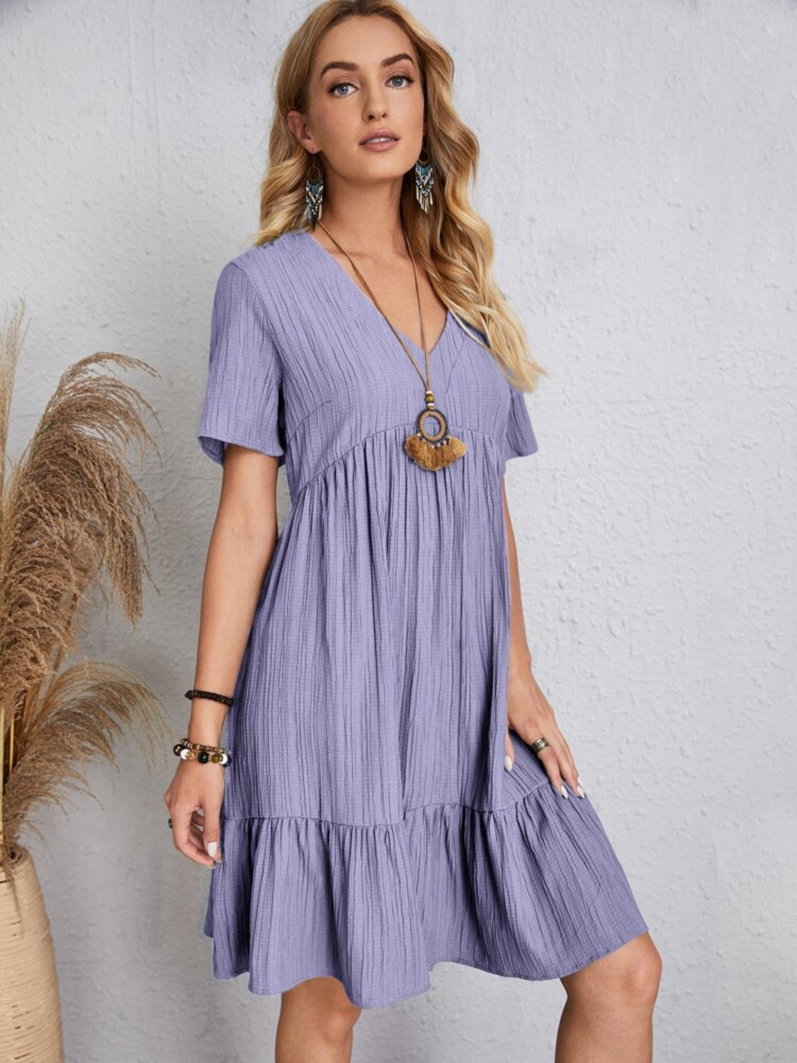 Full Size V-Neck Short Sleeve Dress - The Daily Makeover