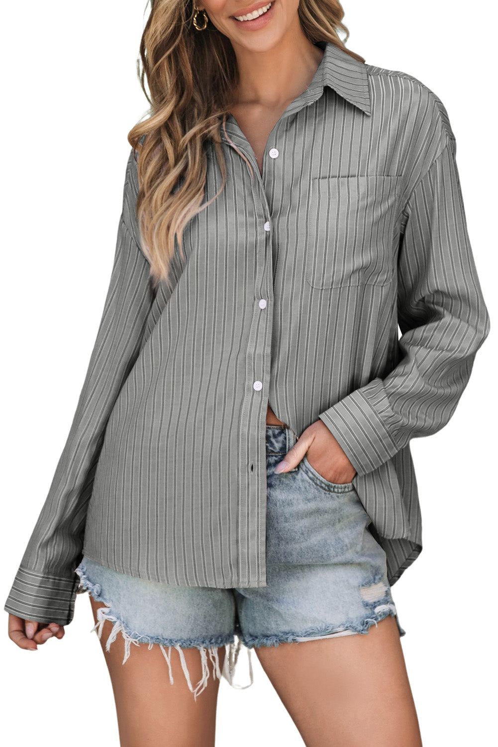 Striped Button Up Long Sleeve Shirt - The Daily Makeover
