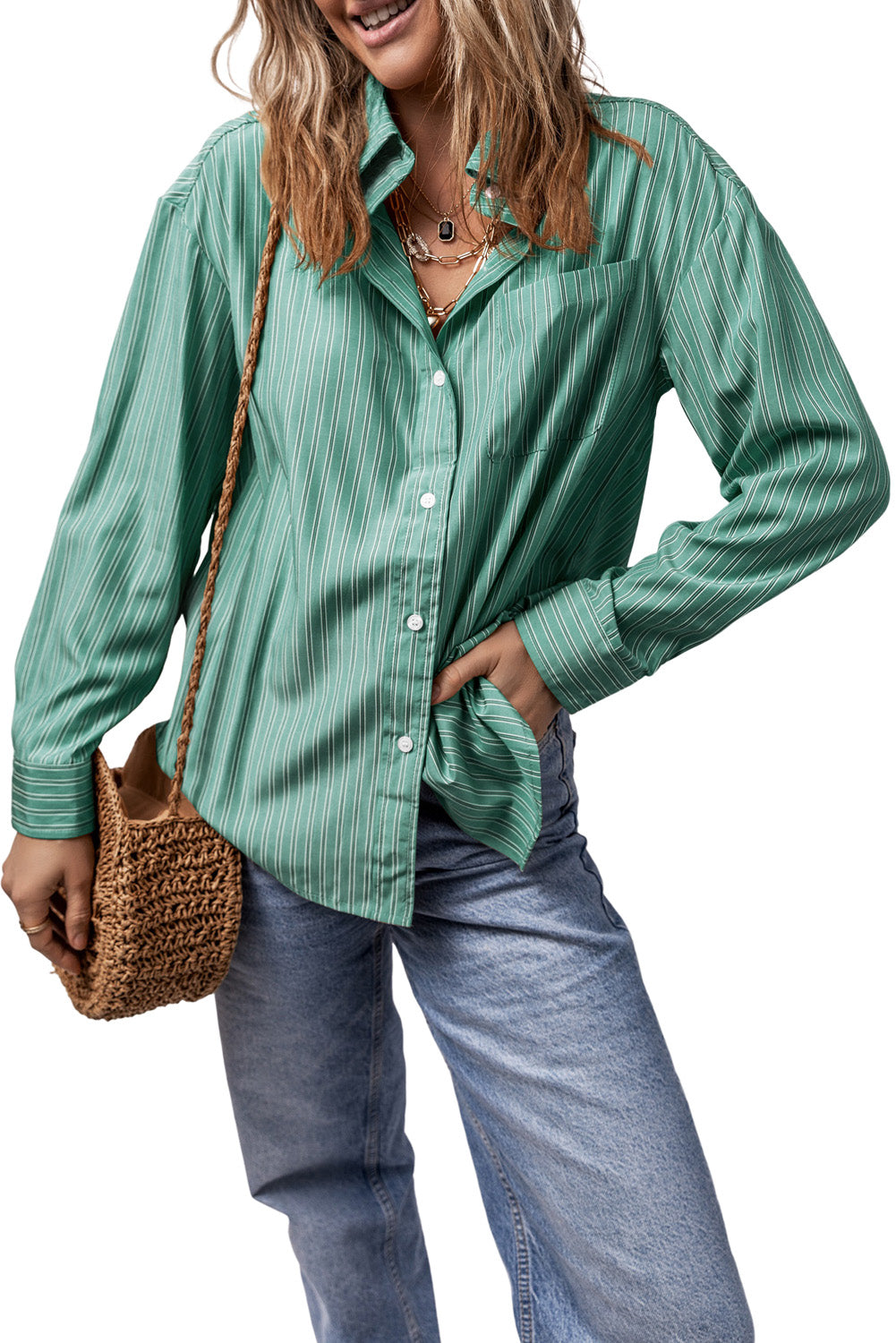Striped Button Up Long Sleeve Shirt - The Daily Makeover