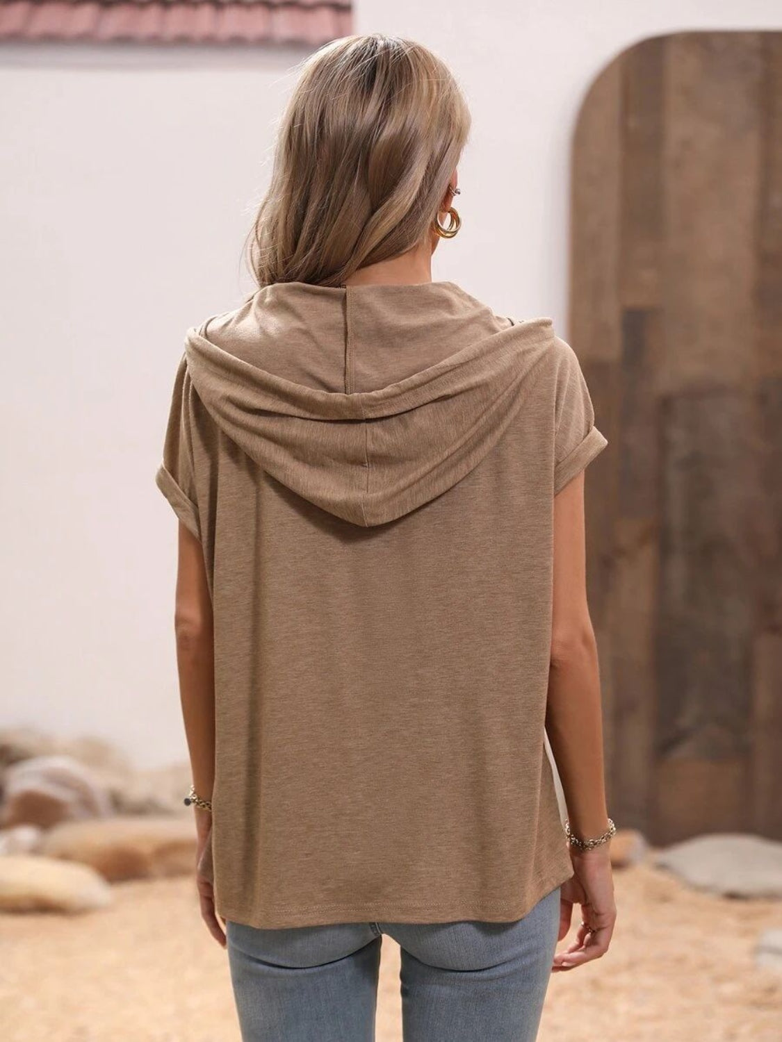 Half Button Hooded Short Sleeve Blouse - The Daily Makeover
