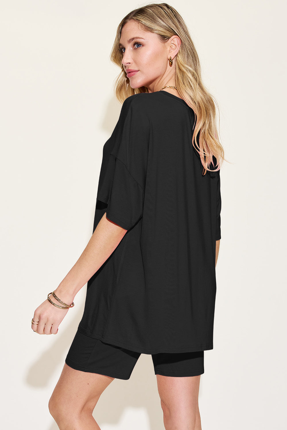 Bamboo Full Size V-Neck Drop Shoulder T-Shirt and Shorts Set - The Daily Makeover