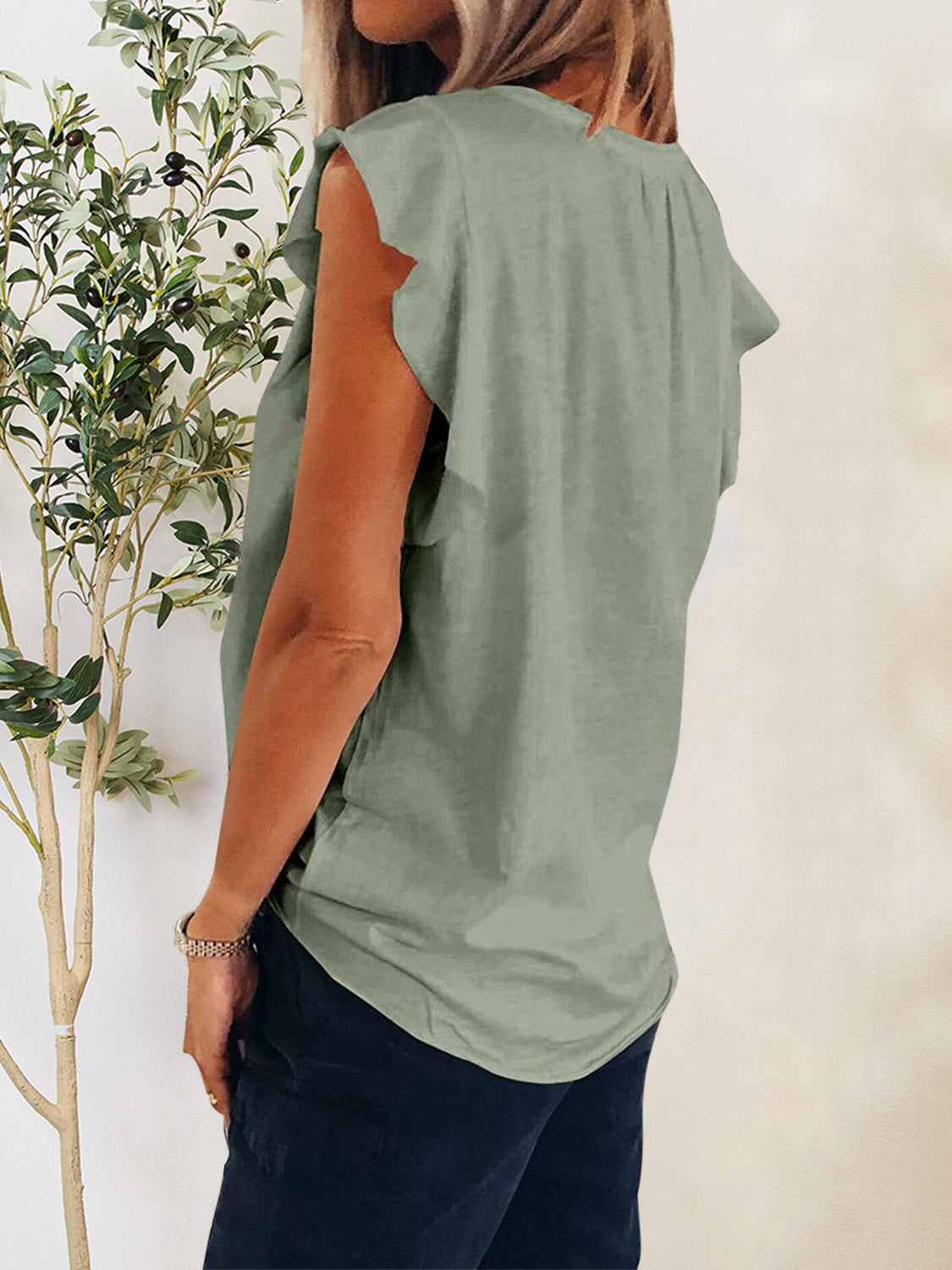 Ruffled Notched Cap Sleeve T-Shirt - The Daily Makeover