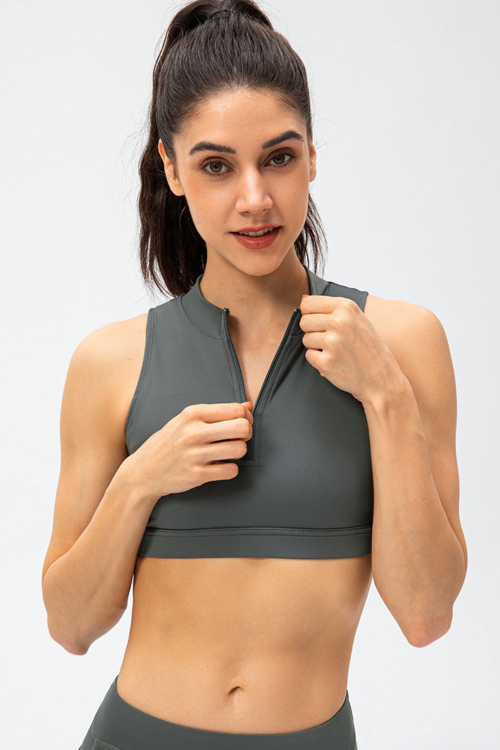 Full Size Cropped Cutout Back Zipper Front Active Tank Top - The Daily Makeover
