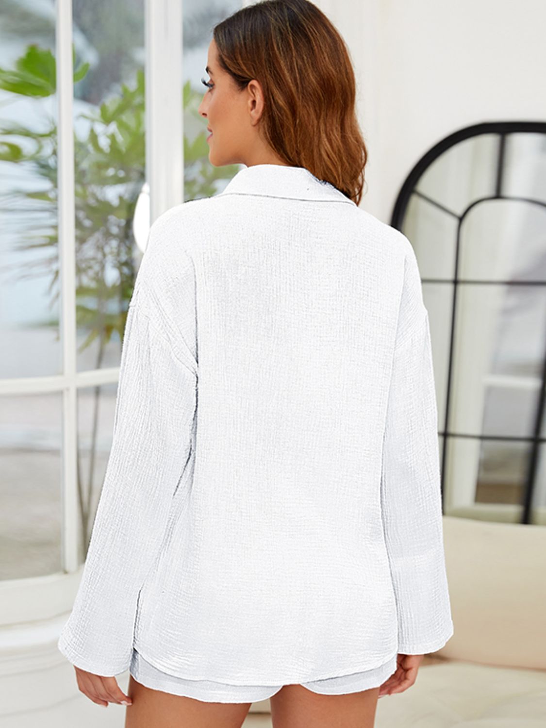 Button Up Long Sleeve Top and Shorts Set - The Daily Makeover