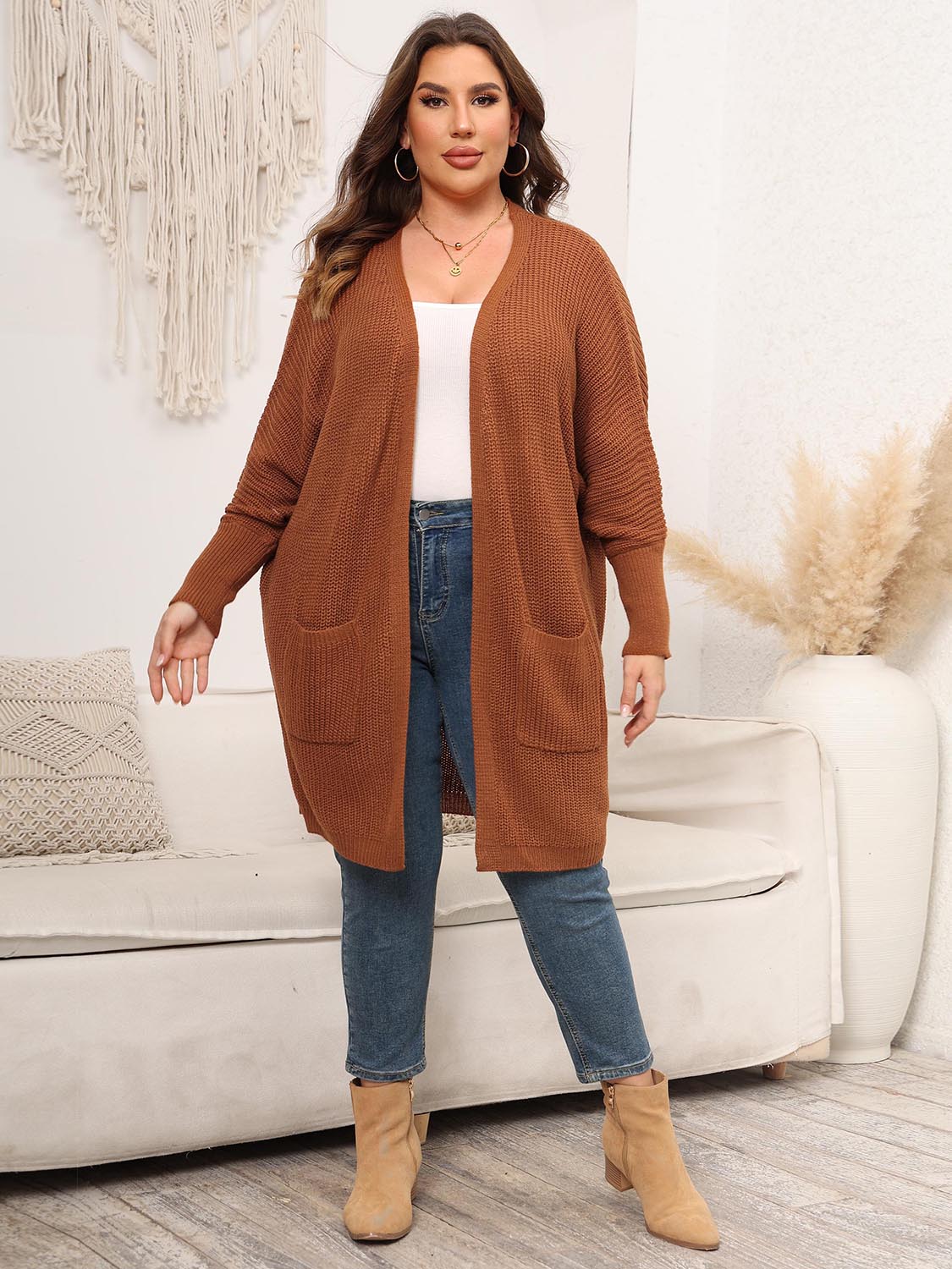 Plus Size Open Front Cardigan With Pockets - The Daily Makeover