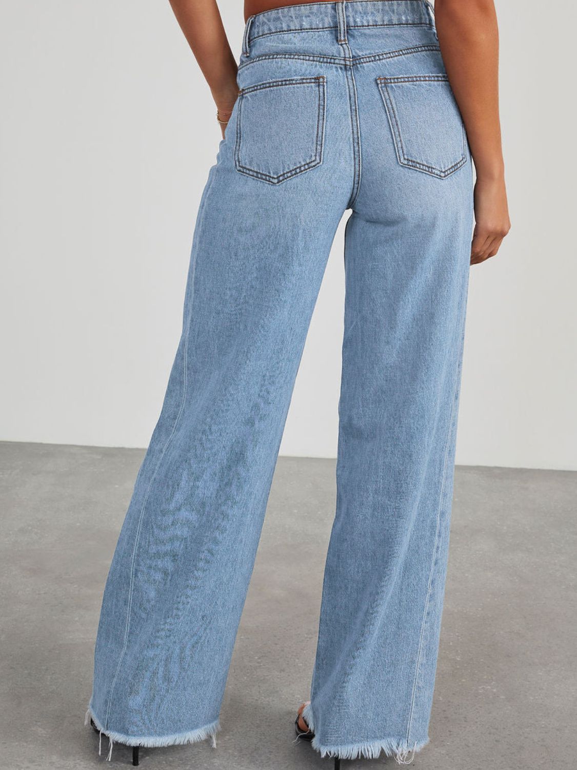 Raw Hem Wide Leg Jeans with Pockets - The Daily Makeover