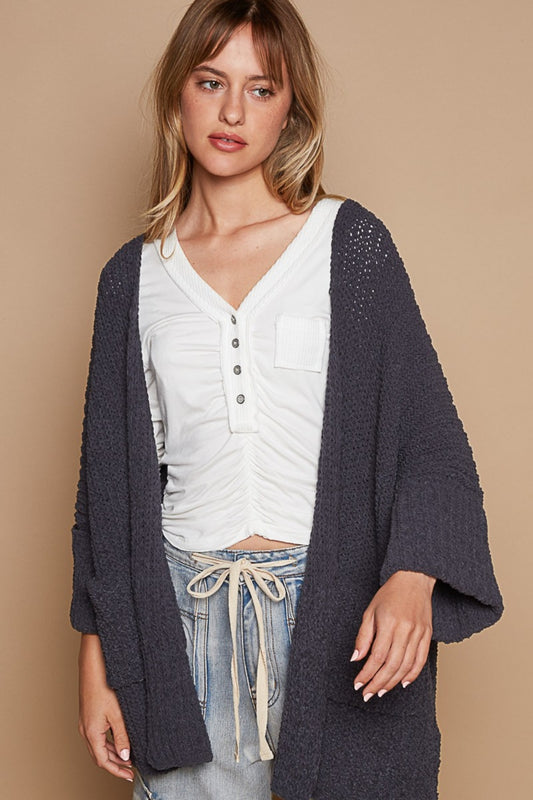 POL Open Front Sweater Cardigan with Pockets - The Daily Makeover