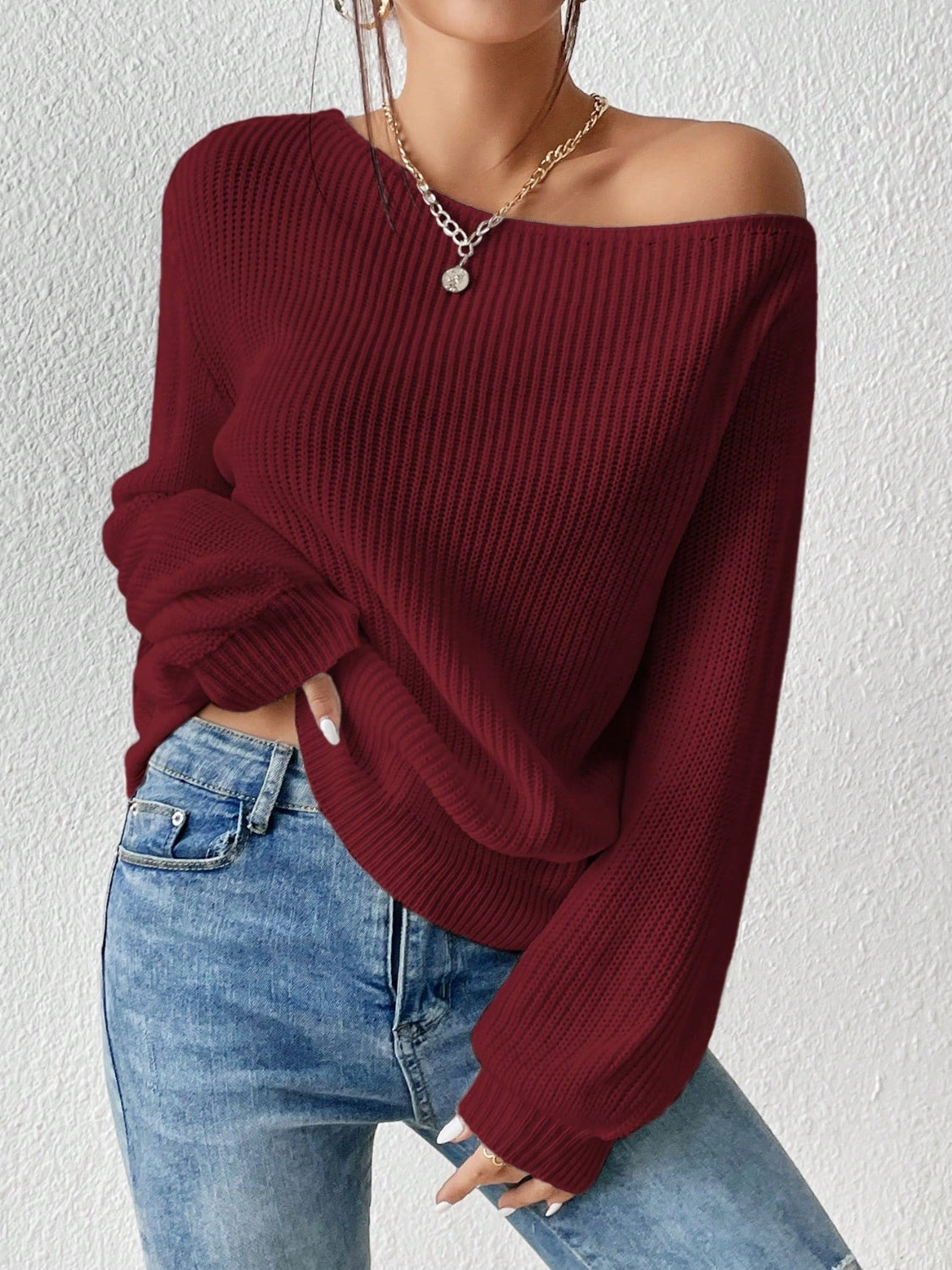 Honey Single Shoulder Long Sleeve Sweater - The Daily Makeover