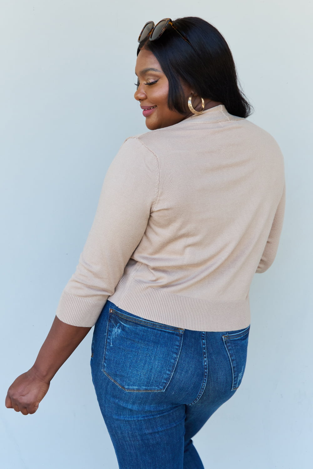 Doublju My Favorite Full Size 3/4 Sleeve Cropped Cardigan in Khaki - The Daily Makeover
