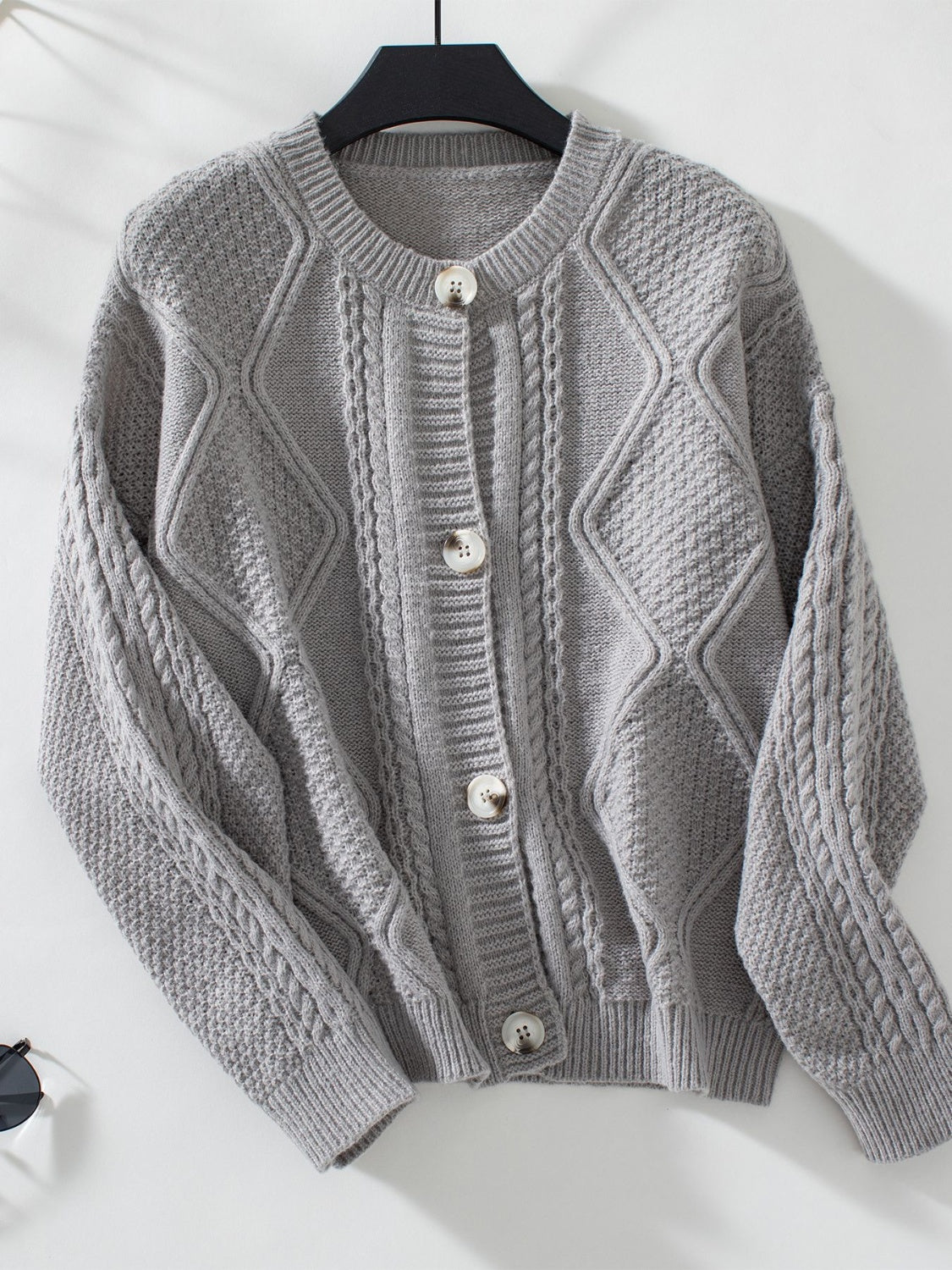 Cable-Knit Round Neck Button Up Cardigan - The Daily Makeover