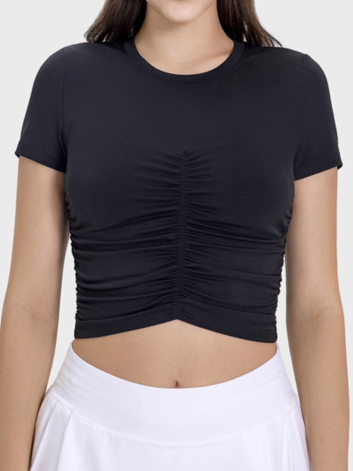 Millennia Ruched Round Neck Short Sleeve Active T-Shirt - The Daily Makeover