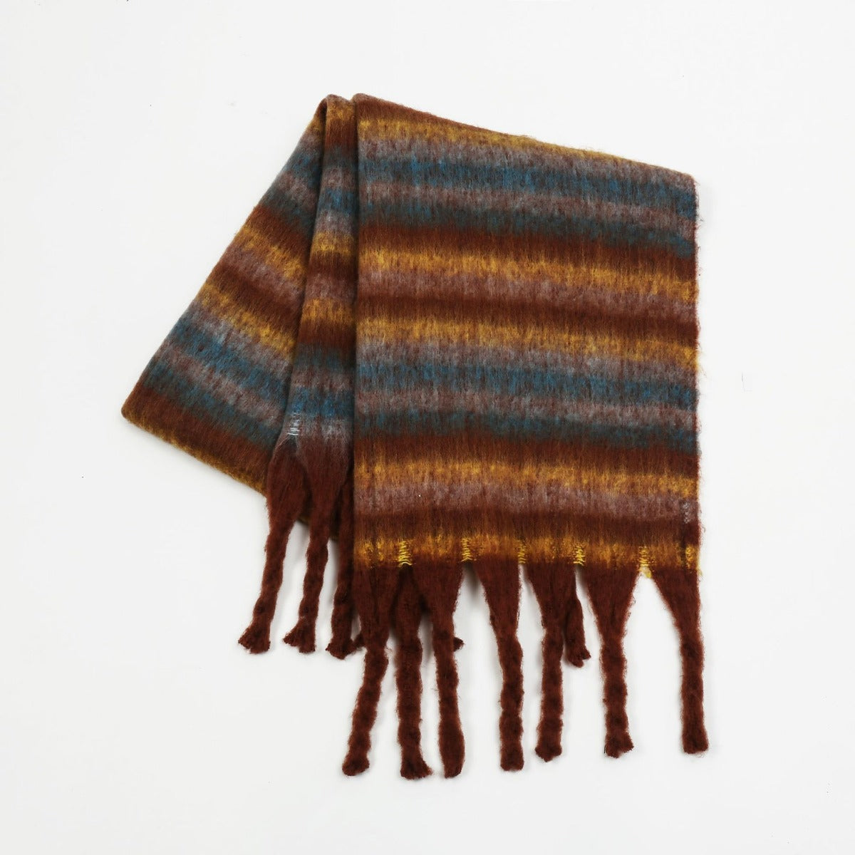 Fringe Contrast Striped Polyester Scarf - The Daily Makeover