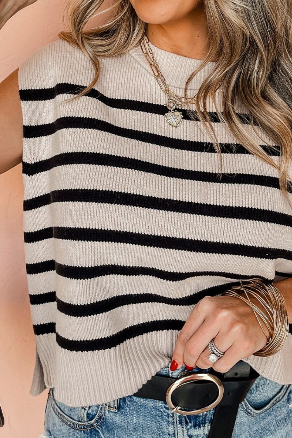 Striped Round Neck Knit Vest - The Daily Makeover