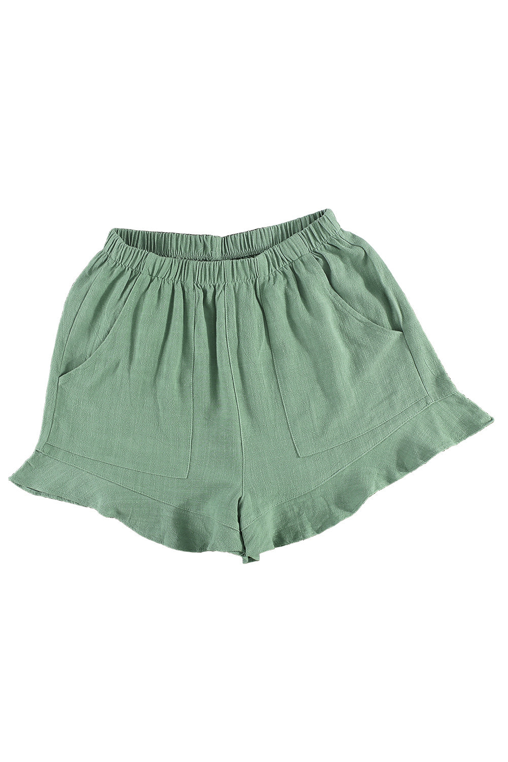 Khaki Casual Pocketed Ruffle High Waist Shorts - The Daily Makeover