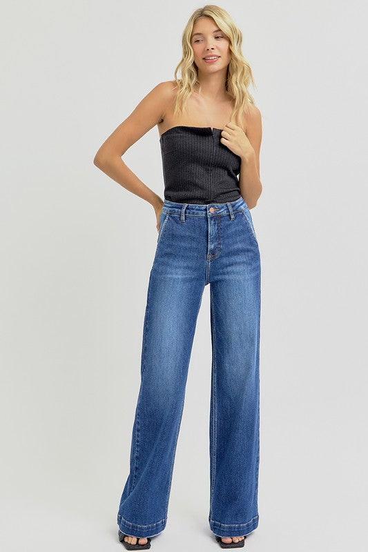 RISEN Full Size High Rise Wide Leg Jeans with Slanted Pockets - The Daily Makeover