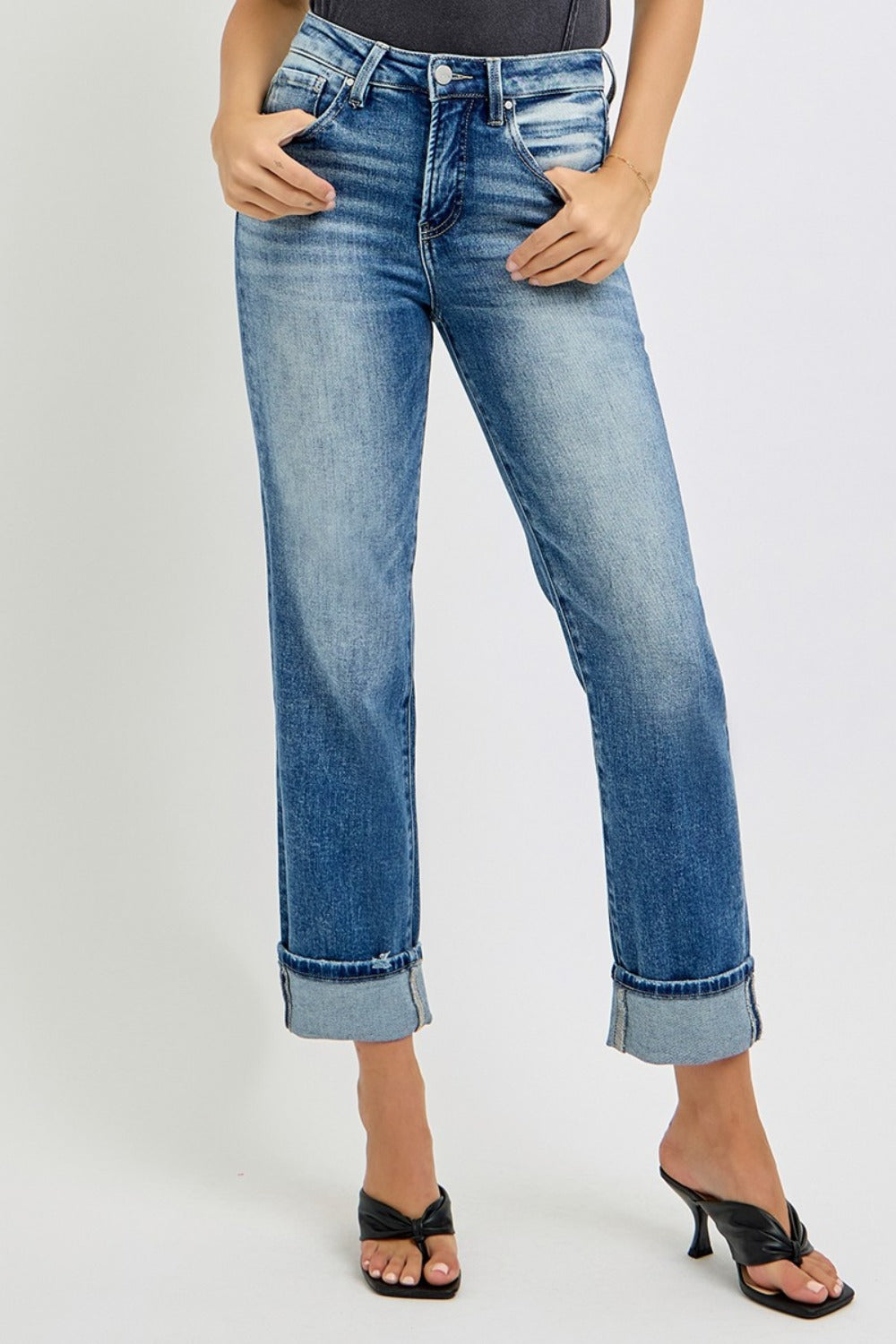 RISEN Full Size High Rise Crop Straight Roll Up Jeans - The Daily Makeover