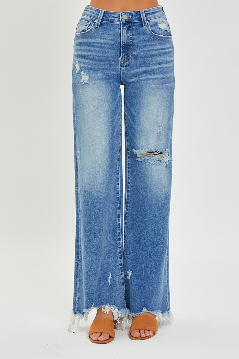 Full Size High Rise Frayed Hem Wide Leg Jeans - The Daily Makeover