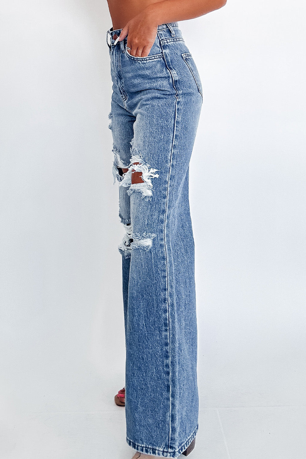 Ashleigh Blue Acid Wash Distressed Wide Leg High Waist Jeans - The Daily Makeover