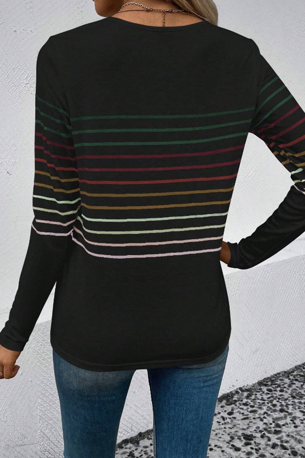 Striped Round Neck Long Sleeve T-Shirt - The Daily Makeover