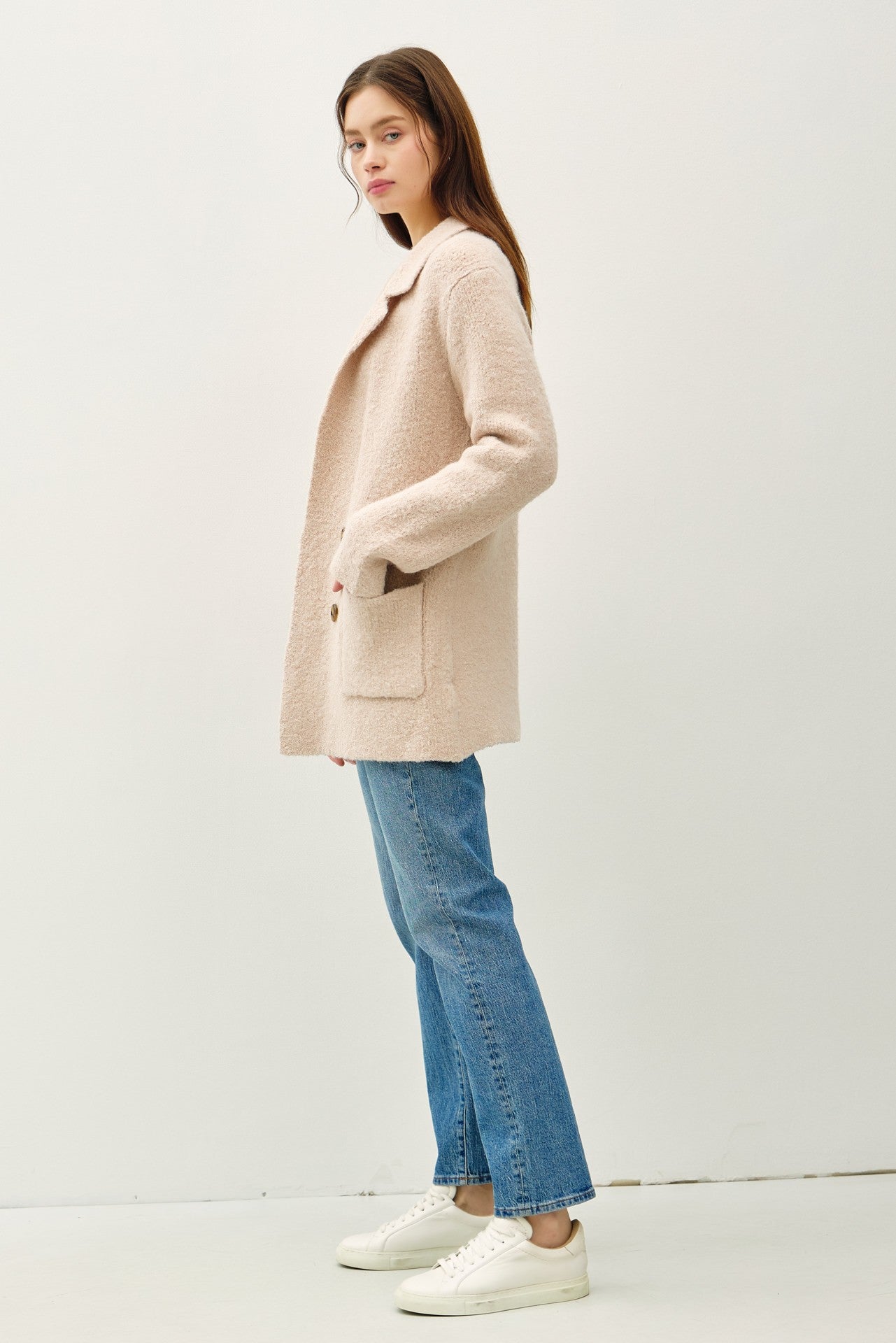 Be Cool Textured Double-Breasted Coat with Pockets - The Daily Makeover