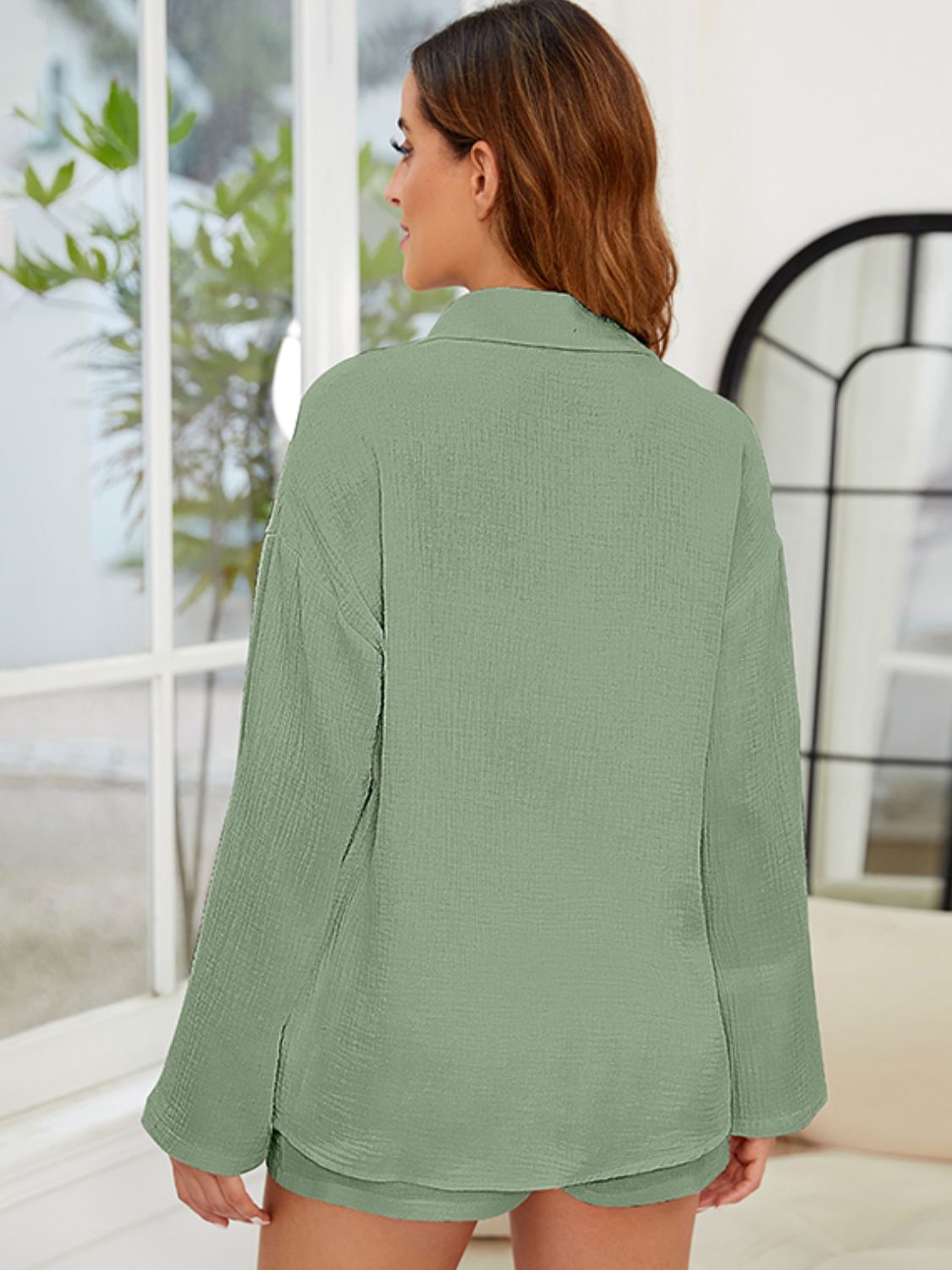 Button Up Long Sleeve Top and Shorts Set - The Daily Makeover