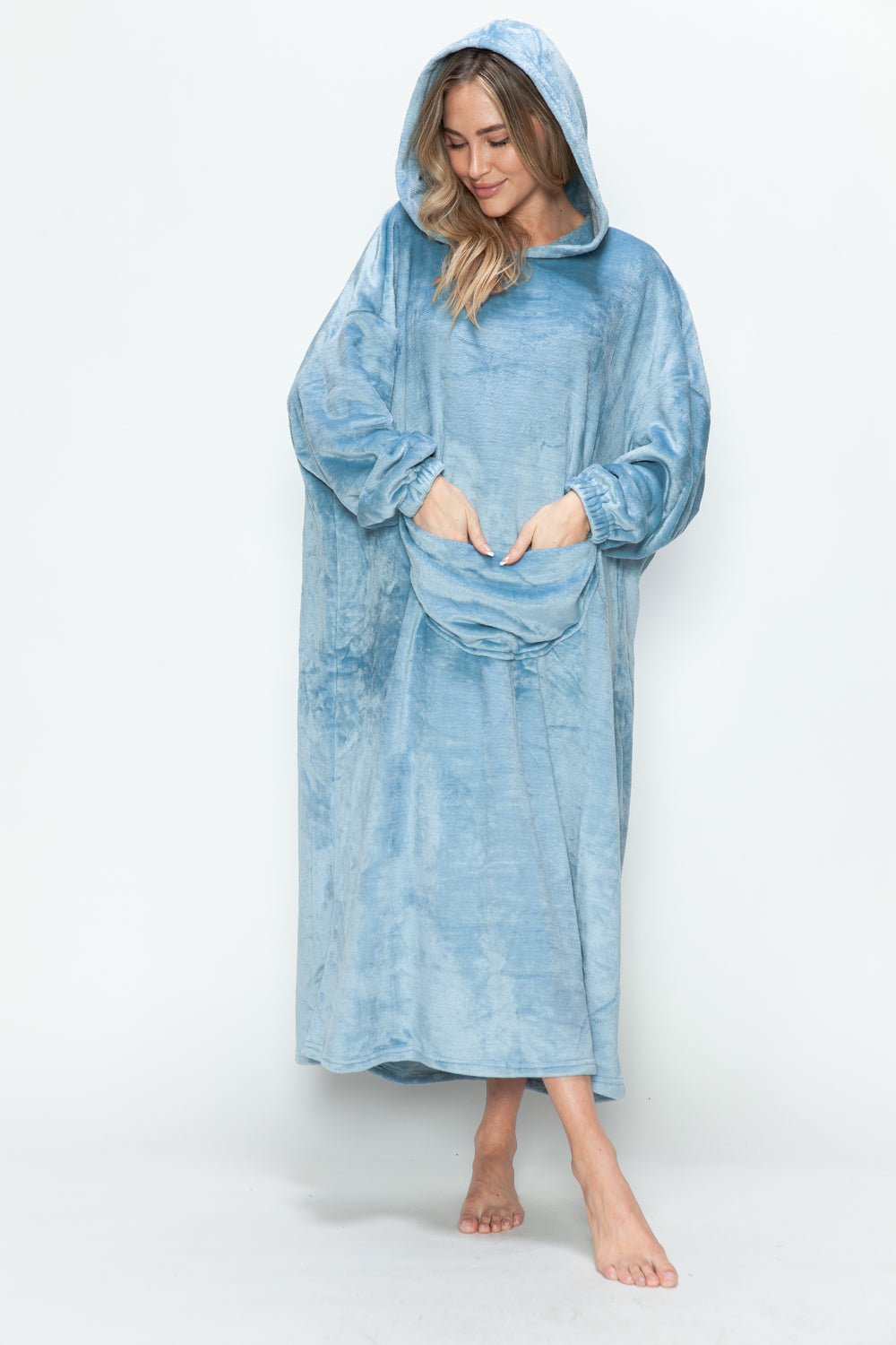 Double Take Full Size Pocketed Hooded Midi Lounge Dress - The Daily Makeover