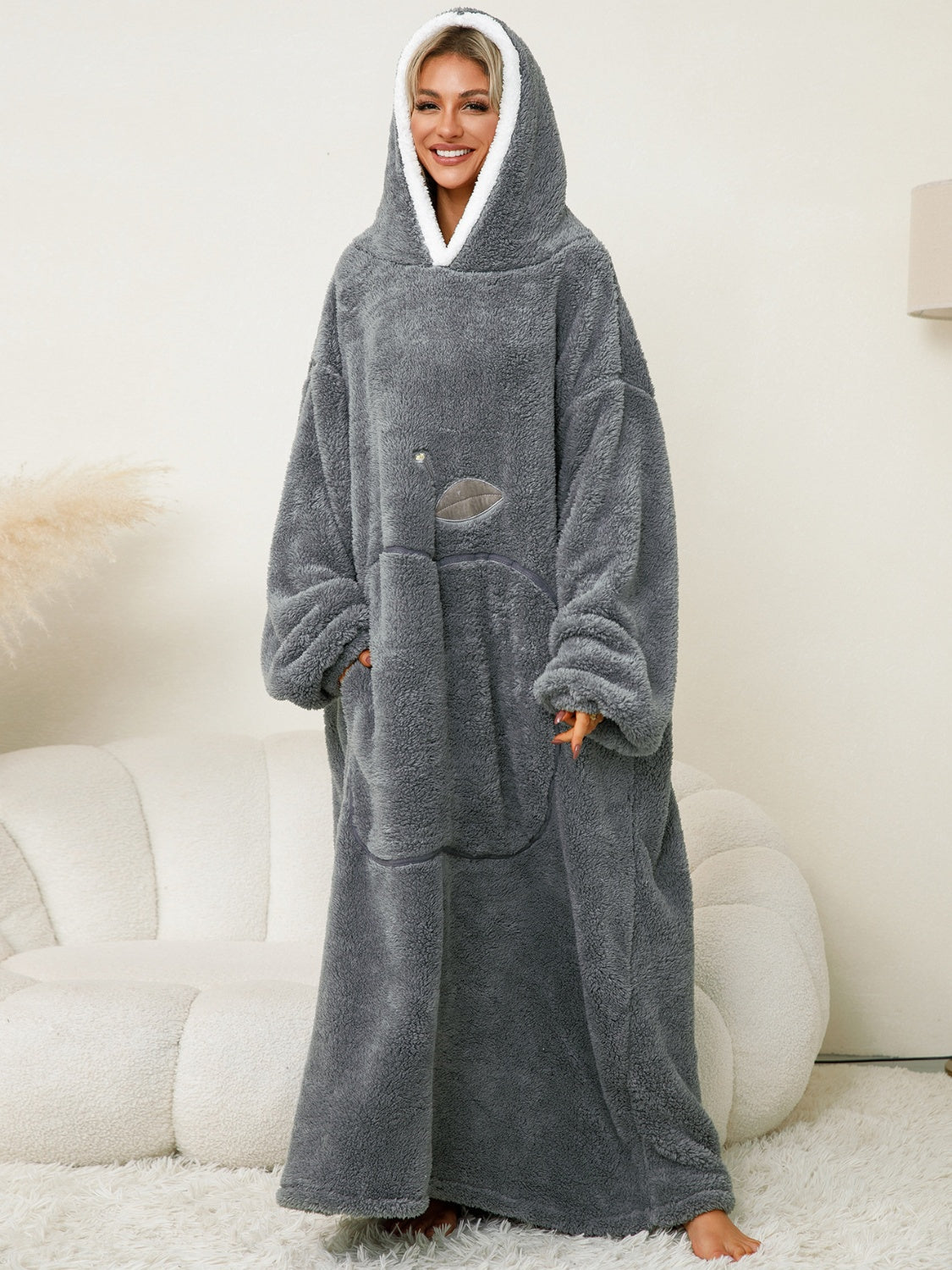 Pocketed Contrast Long Sleeve Hooded Lounge Dress - The Daily Makeover
