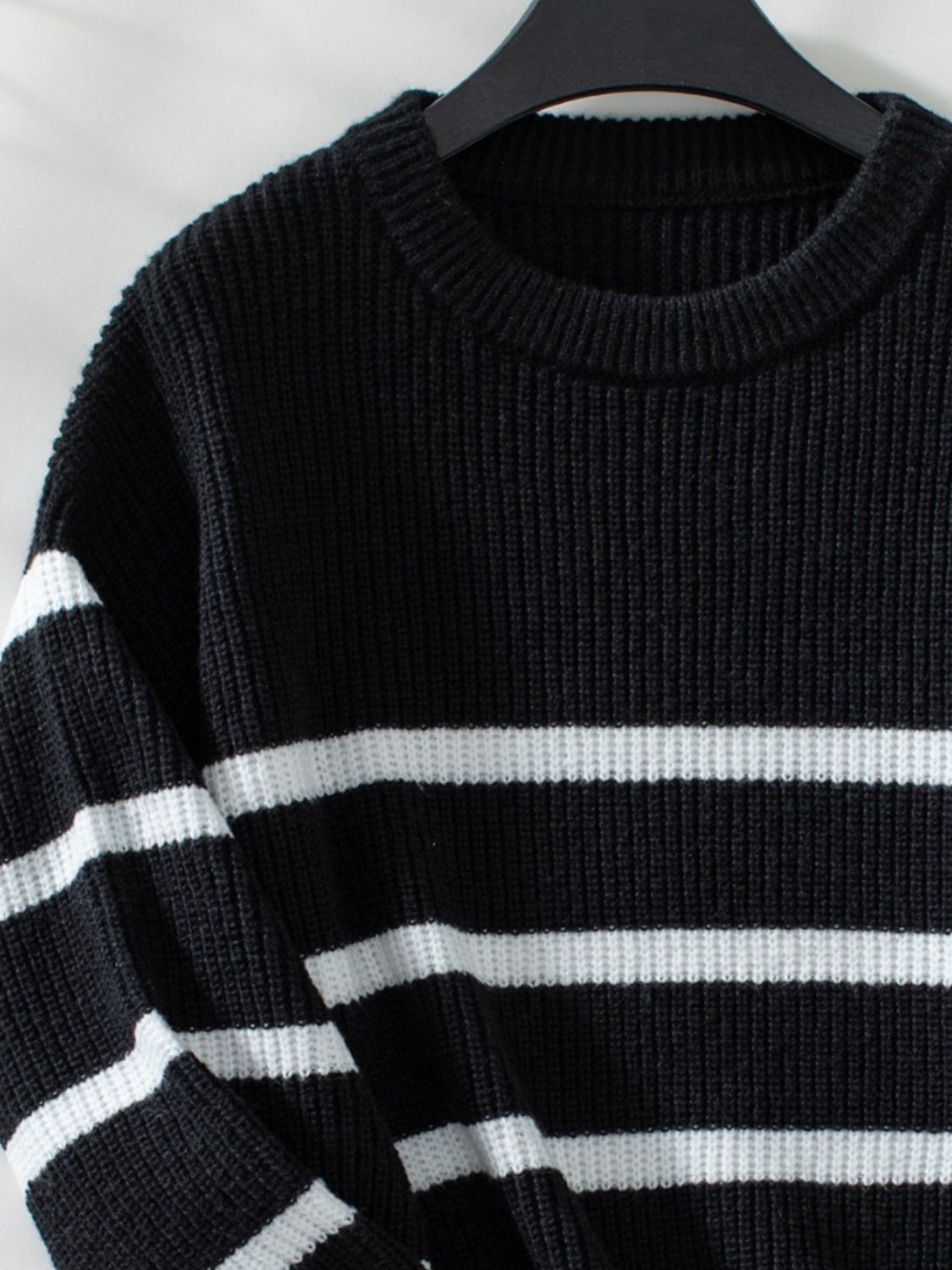 Striped Round Neck Dropped Shoulder Sweater - The Daily Makeover