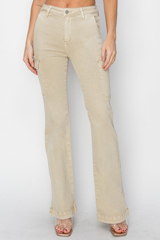 Full Size High Rise Side Slit Cargo Bootcut Jeans - The Daily Makeover