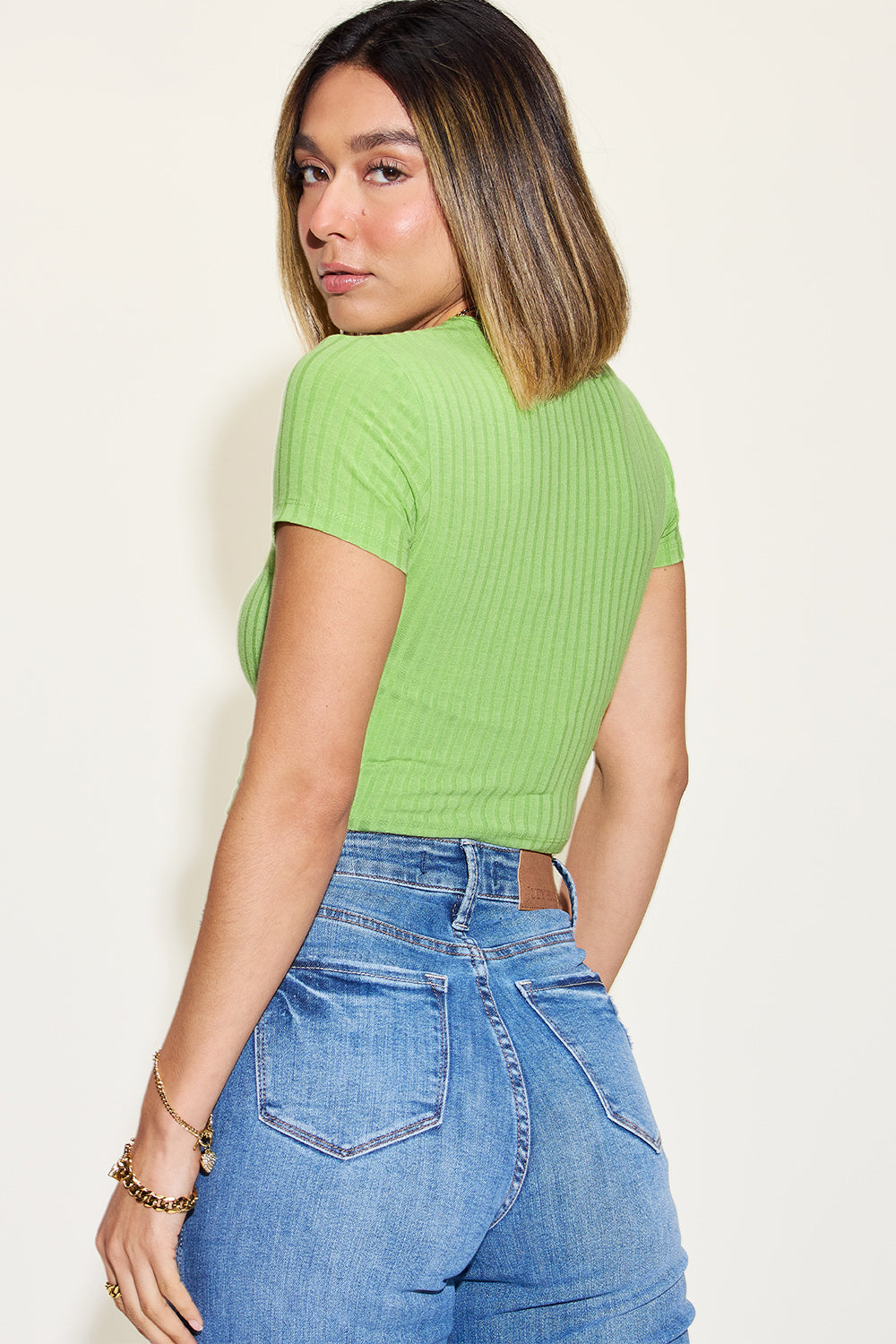 Full Size Ribbed Round Neck Short Sleeve T-Shirt - The Daily Makeover
