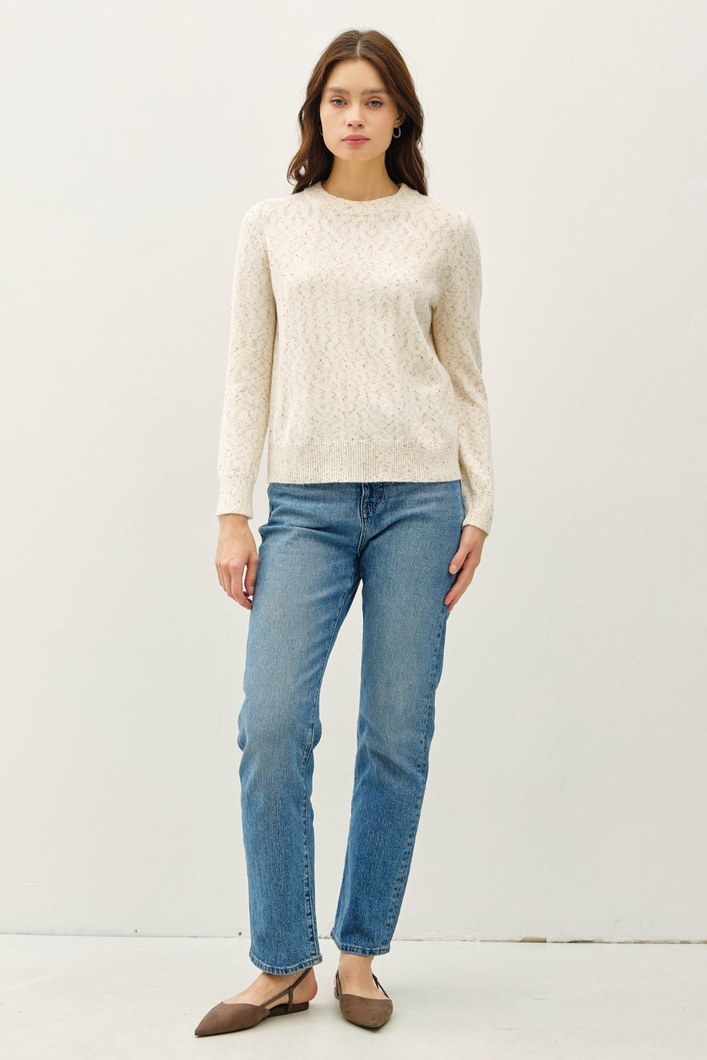 Be Cool Heathered Round Neck Long Sleeve Sweater - The Daily Makeover