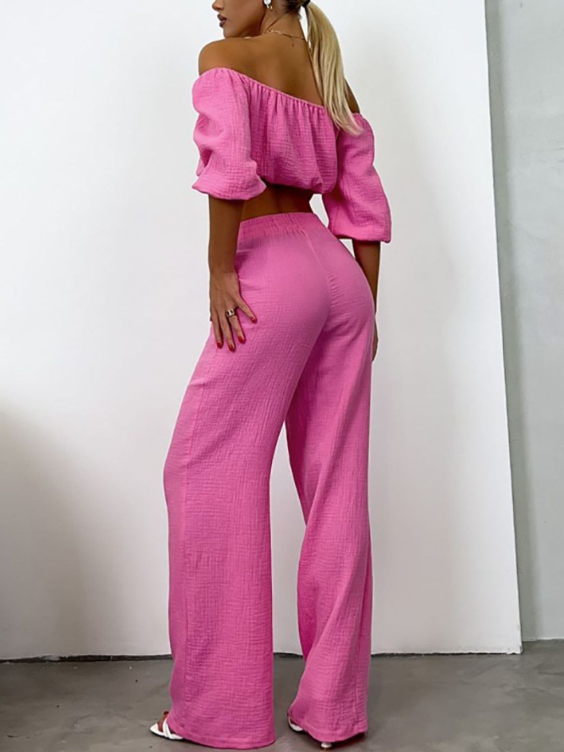 Off Shoulder Long Sleeve Top and Pants Set - The Daily Makeover