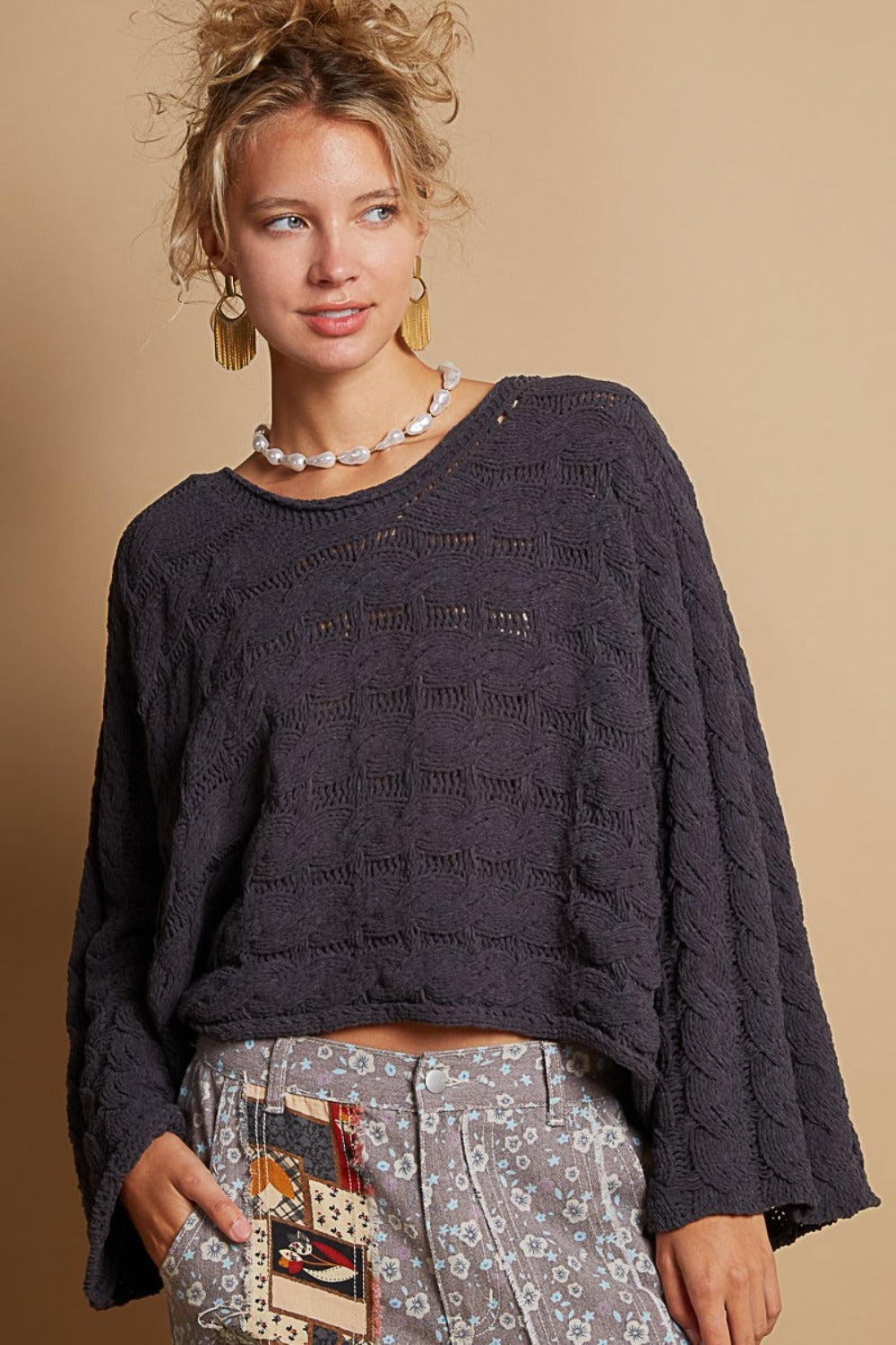 POL Round Neck Cable Knit Cropped Sweater - The Daily Makeover