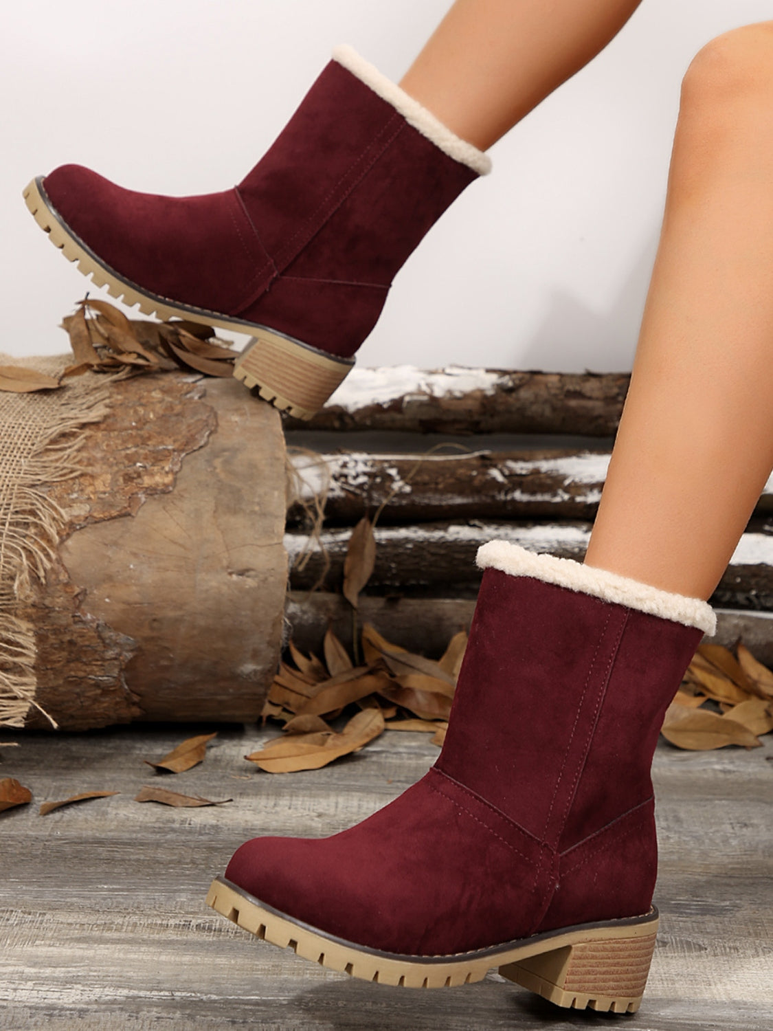 Thermal Fuzzy Block Heel Boots - The Daily Makeover