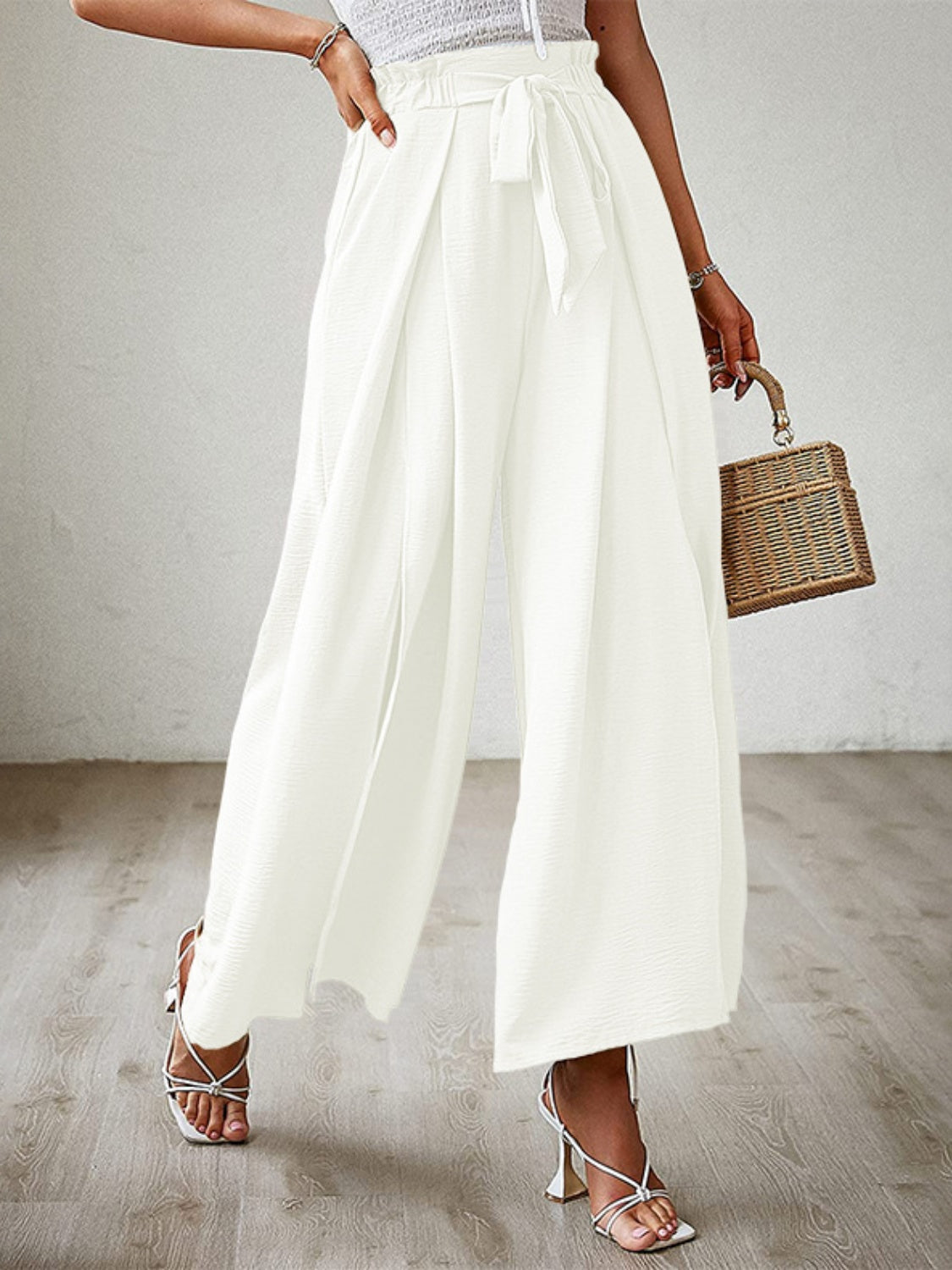 Tied Slit Wide Leg Pants - The Daily Makeover