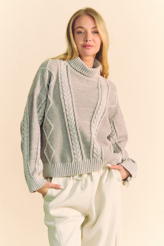 Davi & Dani Cable-Knit Turtleneck Dropped Shoulder Sweater - The Daily Makeover