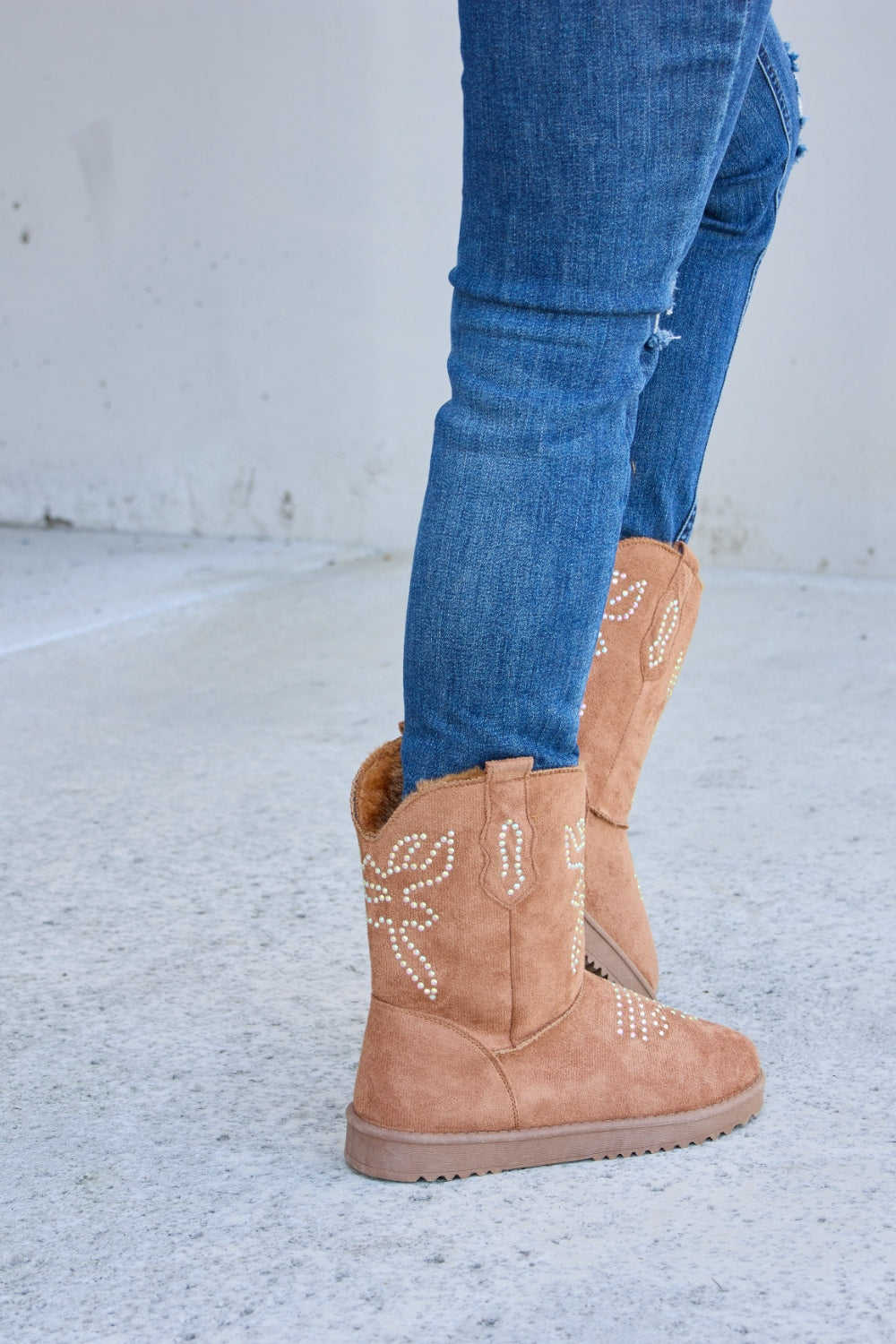 Forever Link Rhinestone Furry Flat Boots - The Daily Makeover