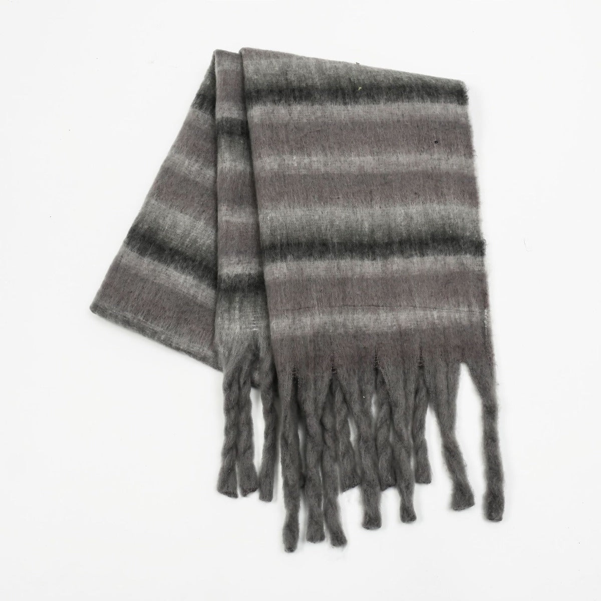 Fringe Contrast Striped Polyester Scarf - The Daily Makeover
