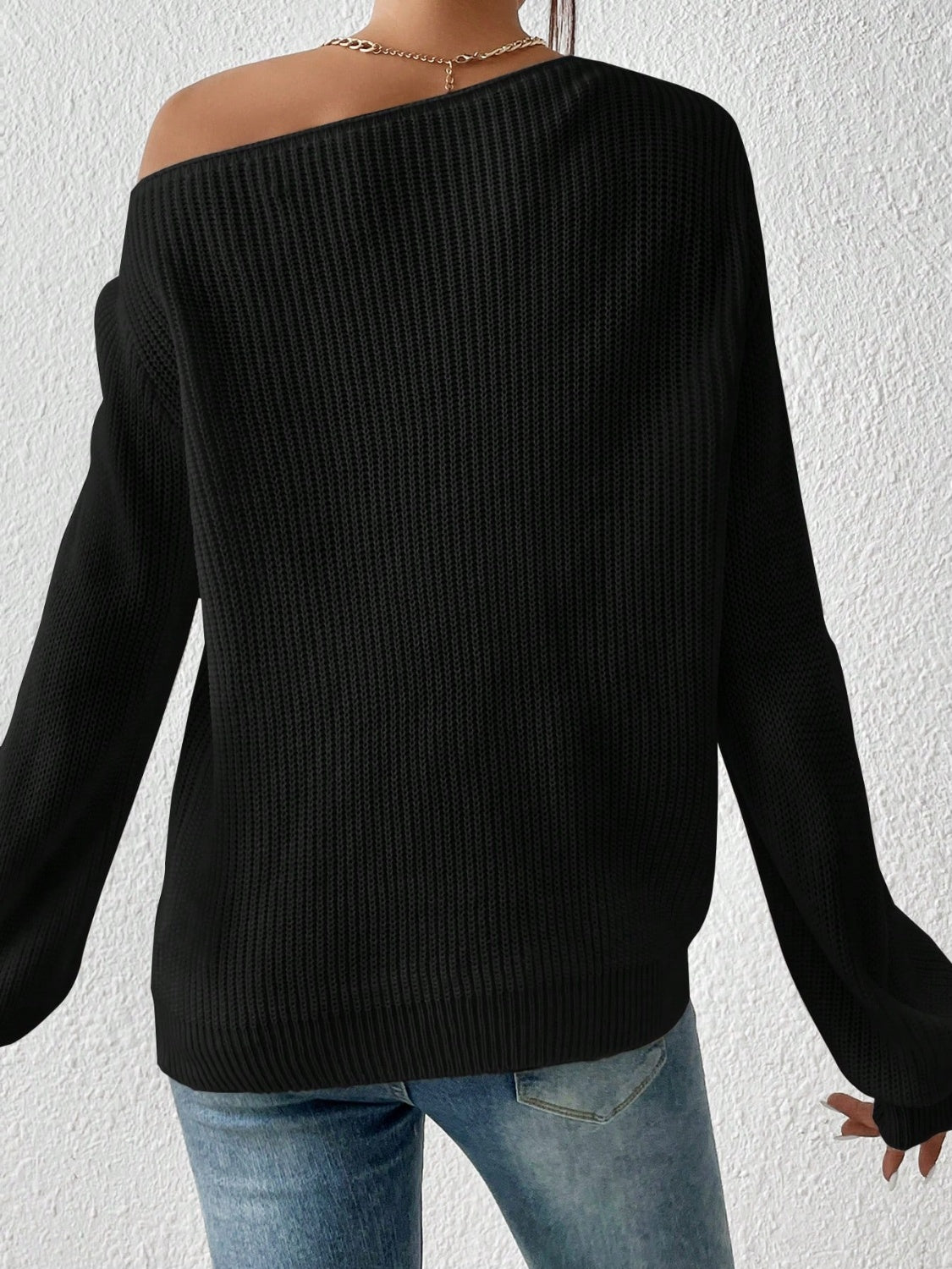 Honey Single Shoulder Long Sleeve Sweater - The Daily Makeover
