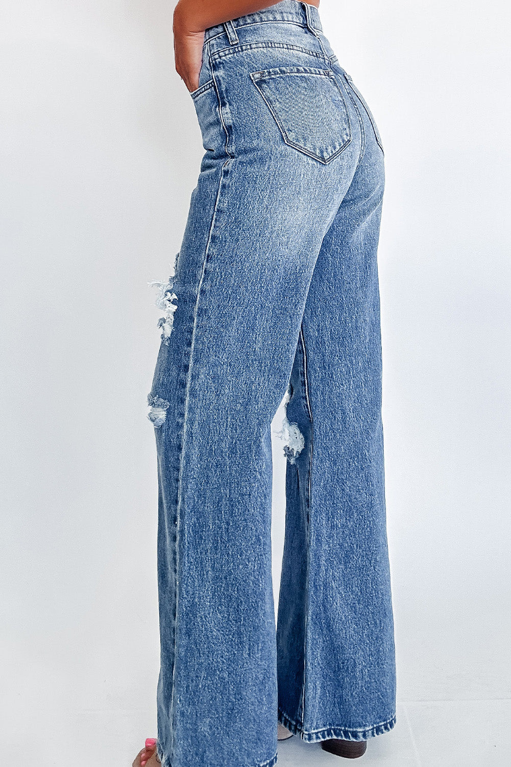 Ashleigh Blue Acid Wash Distressed Wide Leg High Waist Jeans - The Daily Makeover