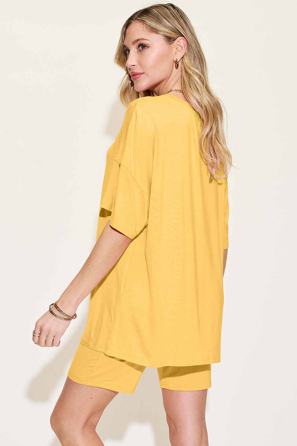 Bamboo Full Size V-Neck Drop Shoulder T-Shirt and Shorts Set - The Daily Makeover