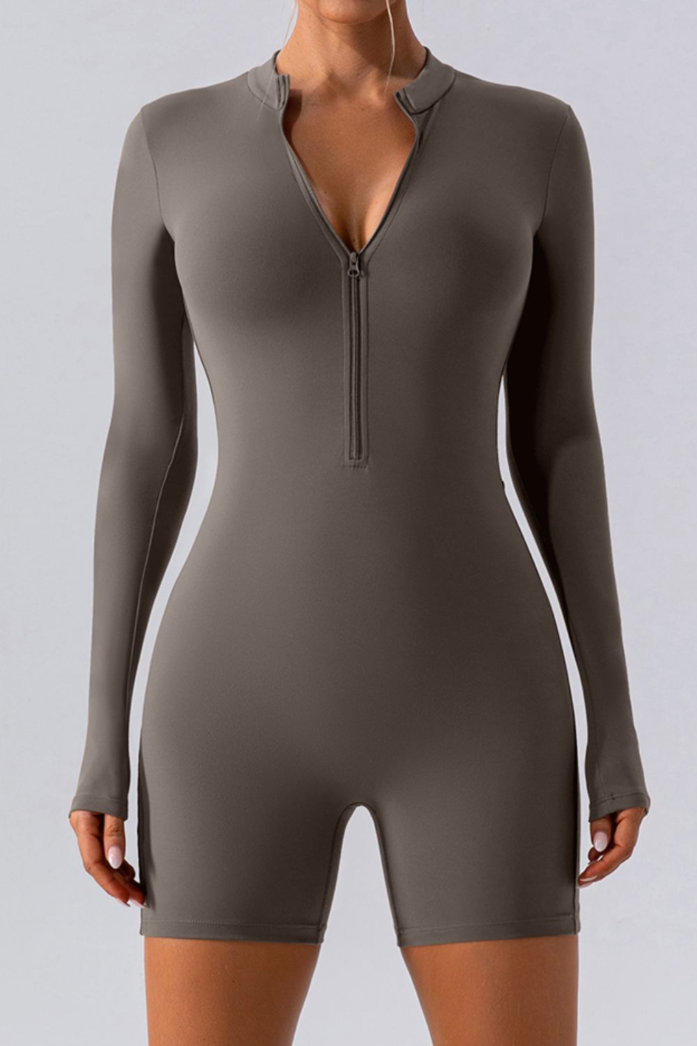Half Zip Long Sleeve Active Romper - The Daily Makeover