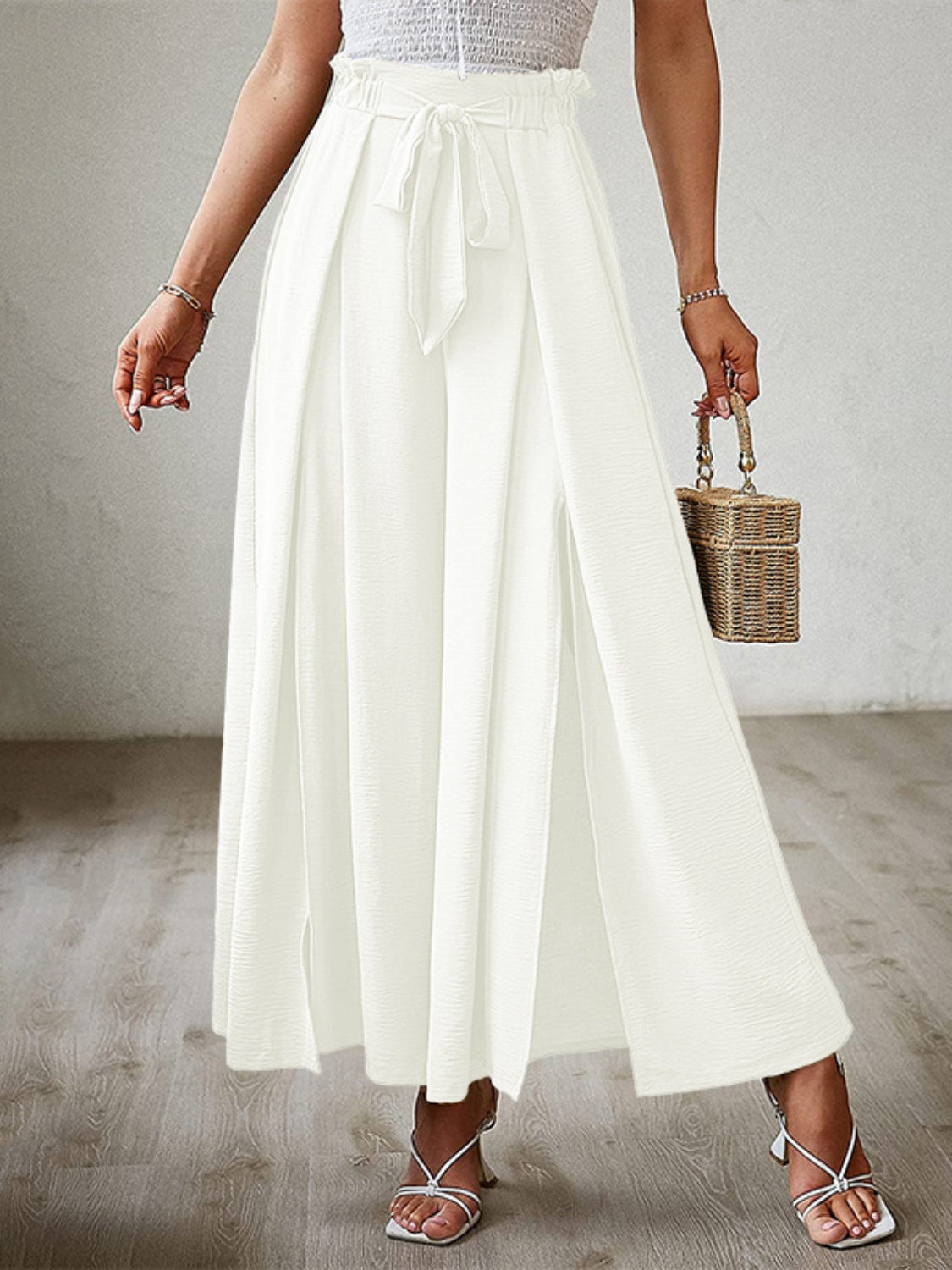 Tied Slit Wide Leg Pants - The Daily Makeover