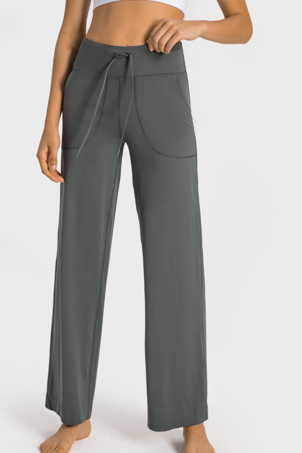Drawstring Waist Wide Leg Sports Pants with Pockets - The Daily Makeover