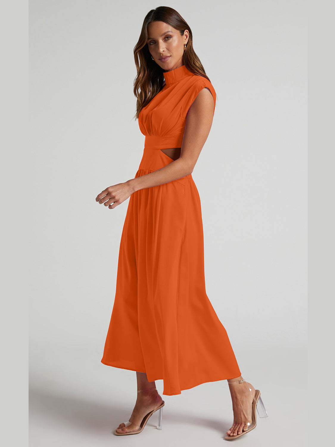 Cutout Mock Neck Sleeveless Ruched Dress - The Daily Makeover