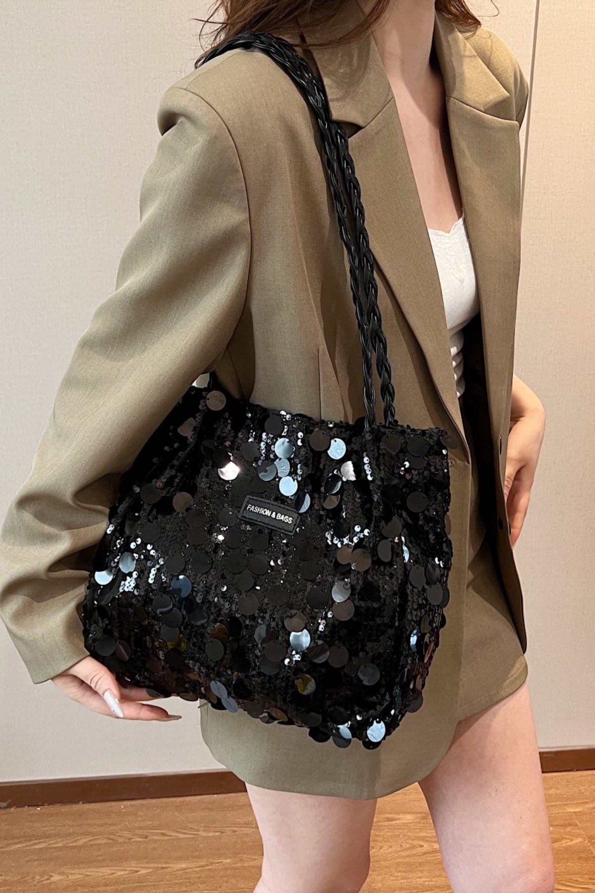 Sequin Braided Strap Shoulder Bag - The Daily Makeover