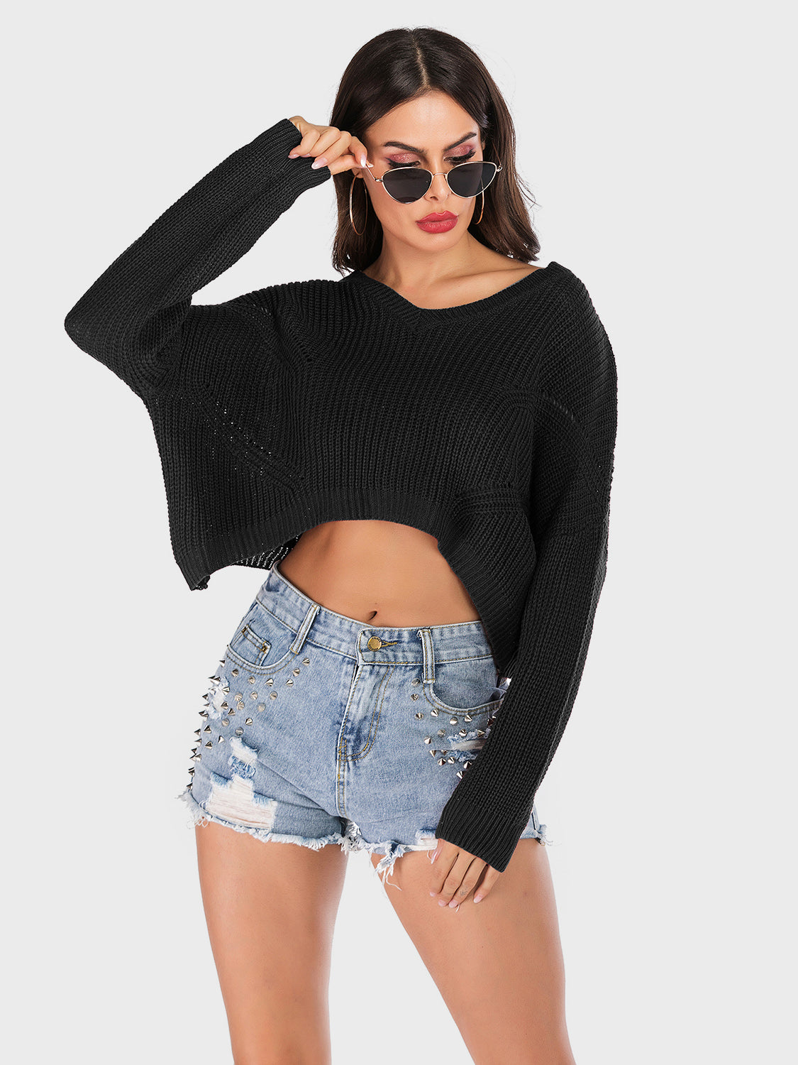 Perfee V-Neck Long Sleeve Sweater - The Daily Makeover